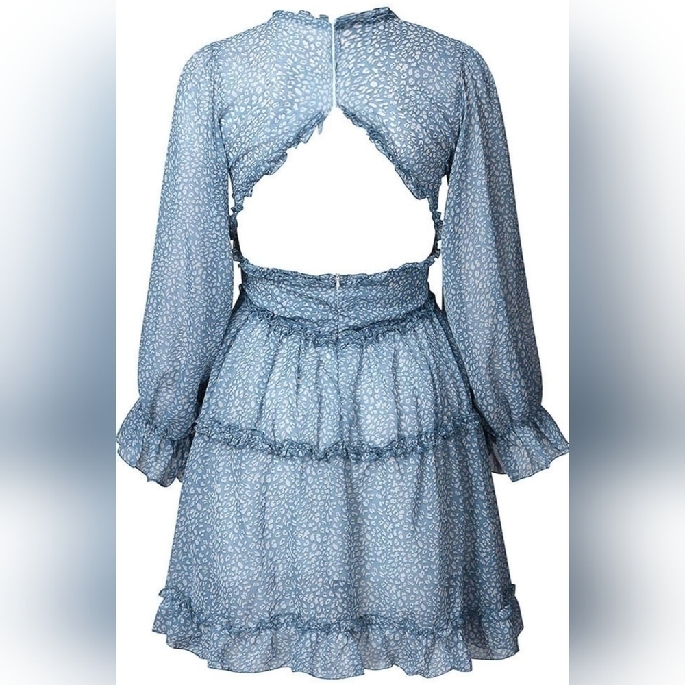 BLUE TIERED RUFFLE DRESS - Picture 2 of 10